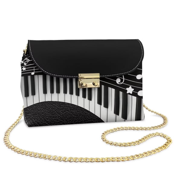 Pzuqiu Piano Notes Leather Crossbody Bags for Women Lightness Minimalist Vintage Leather Quilted Shoulder Bag with Chain Strap Versatile Functional Gifts for Women