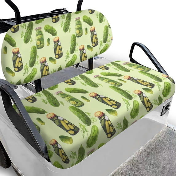Pzuqiu Pickle & Pickle Jar Print Golf Cart Seat Cover Set - Breathable Stretchable Polyester - Universal Fit for 2-Seater Carts, Golf Lovers Gift