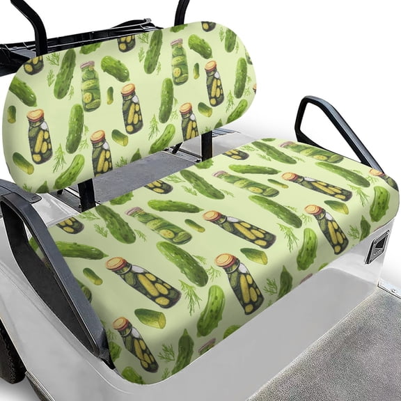 Pzuqiu Pickle & Pickle Jar Print Golf Cart Seat Cover Set - Breathable Stretchable Polyester - Universal Fit for 2-Seater Carts, Golf Lovers Gift
