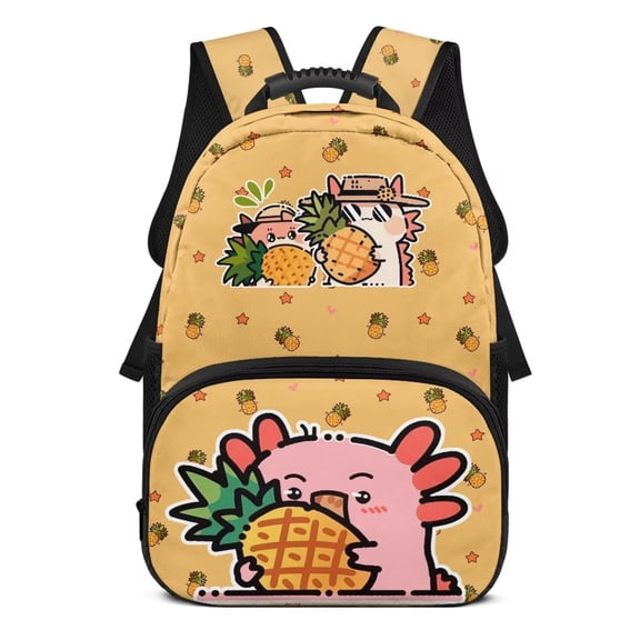 Pzuqiu Pineapple Axolotl 17 Inch Kids Backpack Ages 6-18 Lightweight Durable Schoolbag with Adjustable Straps Large Capacity Back to School Bags for Elementary Middle School