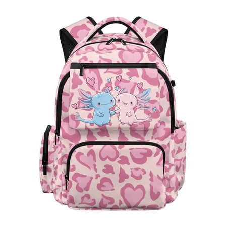 Pzuqiu Pink Axolotl Print School Backpack for Girls 17 Inch Ultra Soft Breathable School Bag with Multi Pockets Padded Straps for 8-14 Years Old Primary Middle School