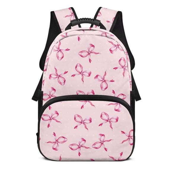 Pzuqiu Pink Bow Print Kid Backpack 17 Inch for Boys Girls Ages 6-18 Elementary Middle School Adjustable Straps Large Capacity Lightweight Bookbag for Back to School Daily Travel