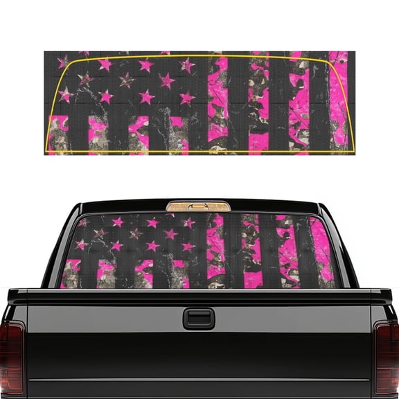 Pzuqiu Pink Camo Flag Pattern Rear Window Decals 66.9 x 22.4 Inches, Vinyl Back Window Decal Truck Rear Window Graphics for Decoration, Fit Trucks