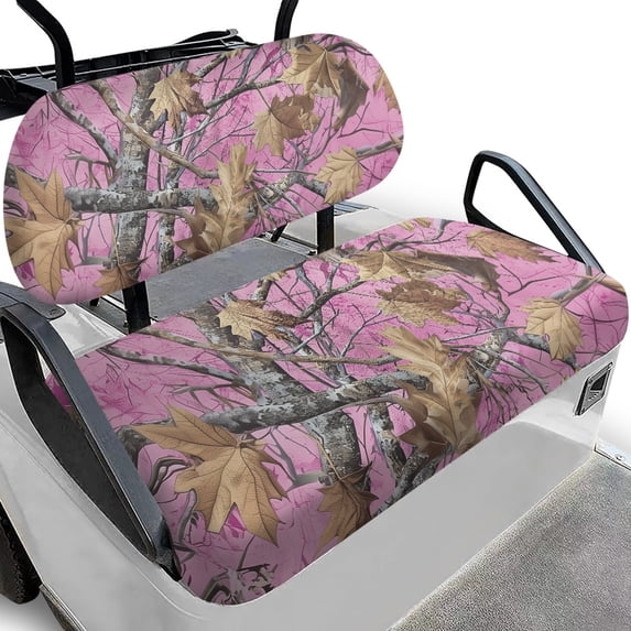 Pzuqiu Pink Camo Tree 2 Piece Golf Cart Seat Cover Set | Breathable Washable Protective Accessory for Women Golf Lovers