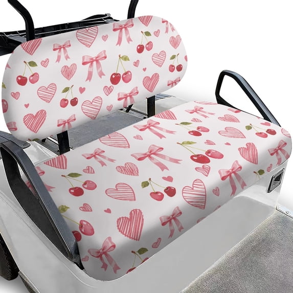 Pzuqiu Pink Cherry Heart Bow 2-Piece Golf Cart Seat Covers | Breathable Washable Universal Set for Golf Cart Accessories