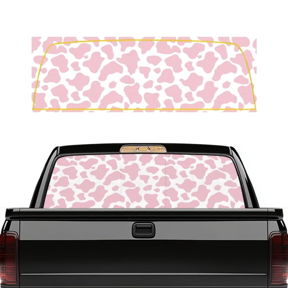Pzuqiu Pink Cow Print Pattern Truck Rear Window Decal 66.9 x 22.4 Inches, One Way See through Vinyl, Fade Proof Back Window Decal for Most Pickup Trucks