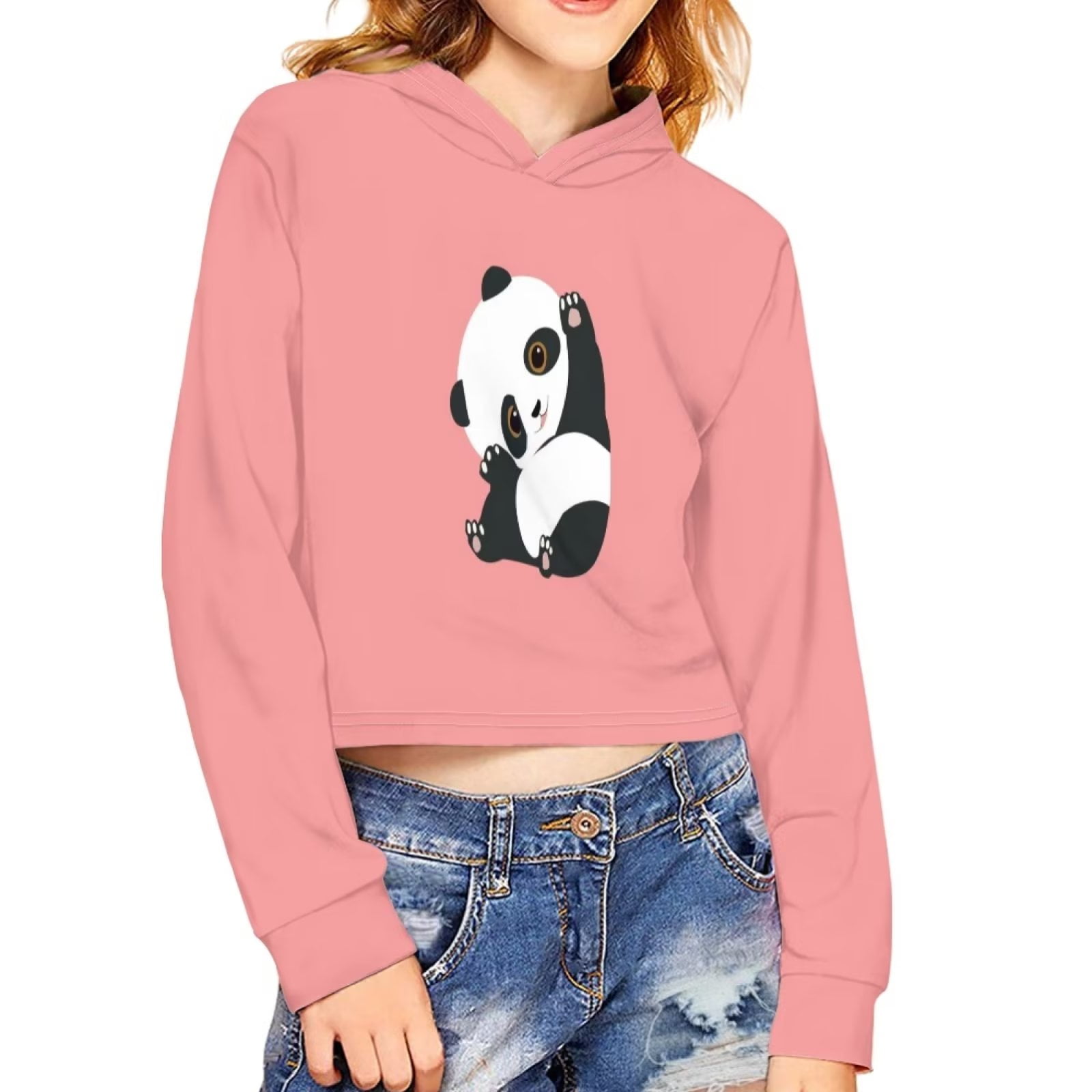 Pzuqiu Pink Crop Hoodies for Girls 11 12 Years Old Hem Crewneck