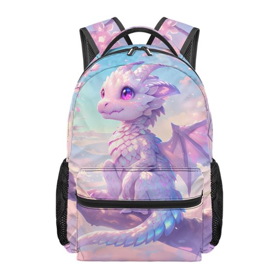 Pzuqiu Pink Dragon Cherry Blossom Lightweight School Backpack, Mesh Side Pockets Polyester Student Backpack, Adjustable Shoulder Straps School Bag for Camping