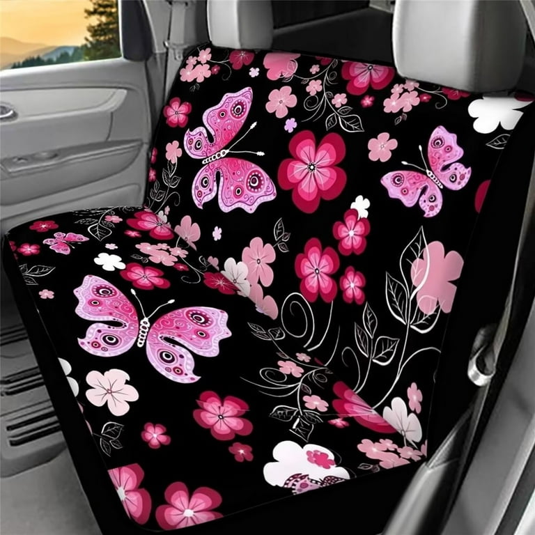 Pzuqiu Pink Floral Butterfly Car Accessories Rear Bench Seat