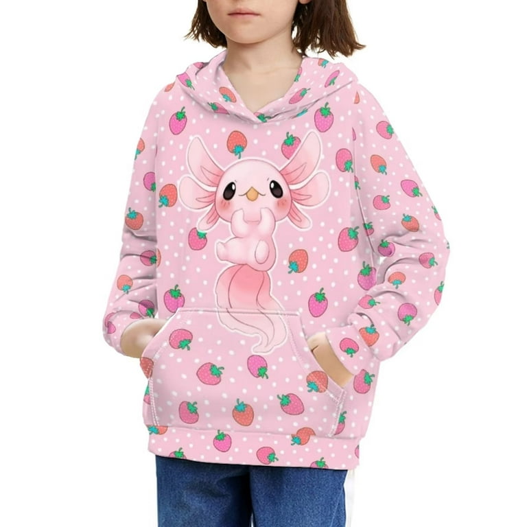 Pzuqiu Pink Hoodies for Teen Junior Trendy Outdoor Street-wear Strawberry Gift Volleyball Axolotl Fall Aesthetic Aesthetic Sportwear 11Y-13Y Kids Clothing,Children Girls Yoga Boys Sweatshirt Y2K