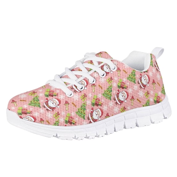 Pzuqiu Pink Kids Tennis Shoes Girls Size 11.5 Christmas Santa Claus Breathable Mesh Sneakers Lightweight Running Athletic Shoes Outdoor Sport Shoes