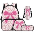 thumbnail image 1 of Pzuqiu Pink Leopard Bow School Backpack Set for Kids with Lunch Bag 17 Inch Book Bags for Girls 10-12 Years Old, Schoolbag for Boys Pencil Bag Water Bottle Bag School Bookbag Sets, 1 of 7