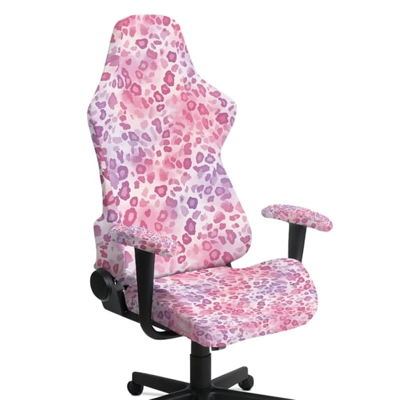 Pzuqiu Pink Leopard Print 4 Pack Computer Game Chair Cover Elastic Rotating Backrest and Seat Protectors Comfortable Office Decorations for Home, Shop, Office