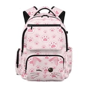 Pzuqiu Pink Paw Print Girls School Backpack 17 Inch Breathable Padded Large Capacity Ultra-Light Schoolbag Casual Daypack Rucksack for Kids Teens Students Age 5-18