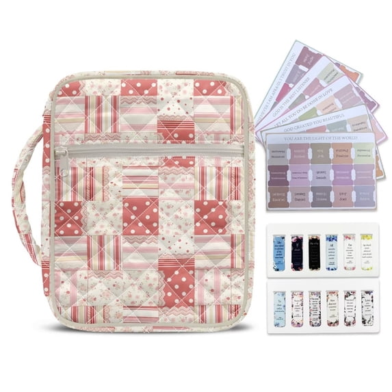 Pzuqiu Pink Polka Dots Bible Covers for Women Quilted Large Size Bible Carrying Case Church Bag with Pockets&Tags Scripture Book Cover Organizer Tote Bags Gifts for Easter Day