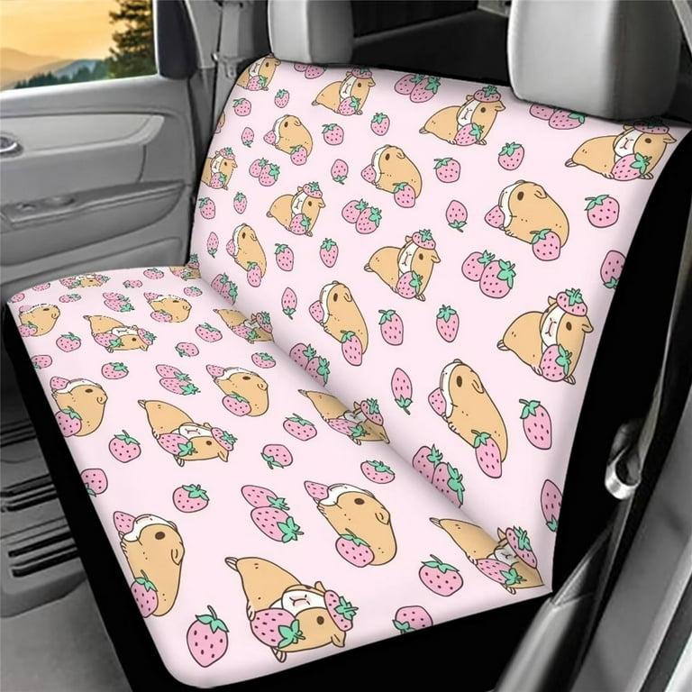 Pzuqiu Pink Strawberry Guinea Pig Bench Seat Cover for Truck for