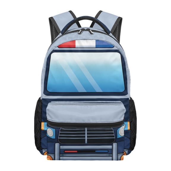 Pzuqiu Police Car Design Kid Bookbag, Polyester Large Capacity Shoulder Bookbags Adjustable Straps Student Bookbag for Travel School
