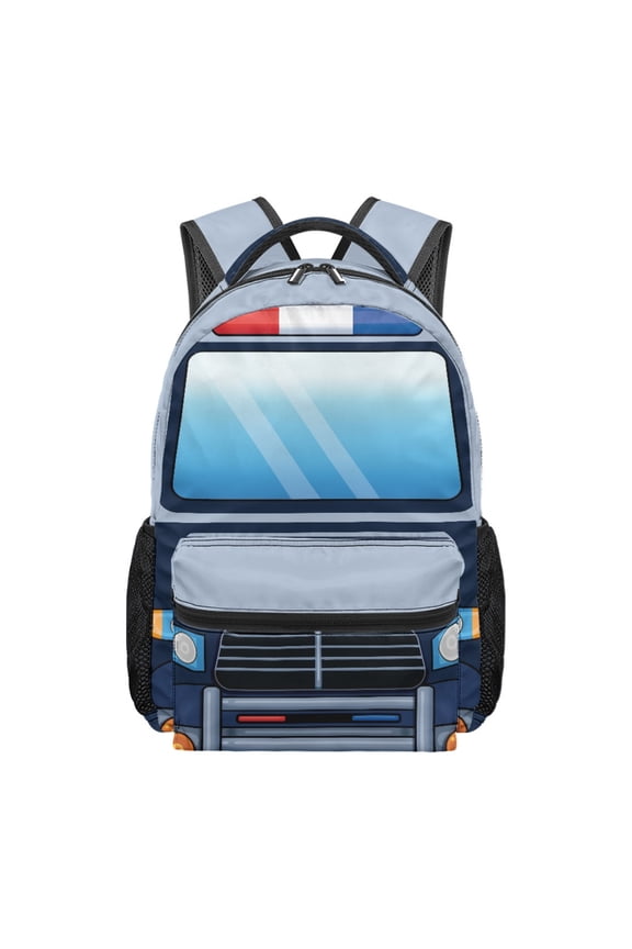 Police Car Design Kid Bookbag, Polyester Large Capacity Shoulder Bookbags Adjustable Straps Student Bookbag for Travel School