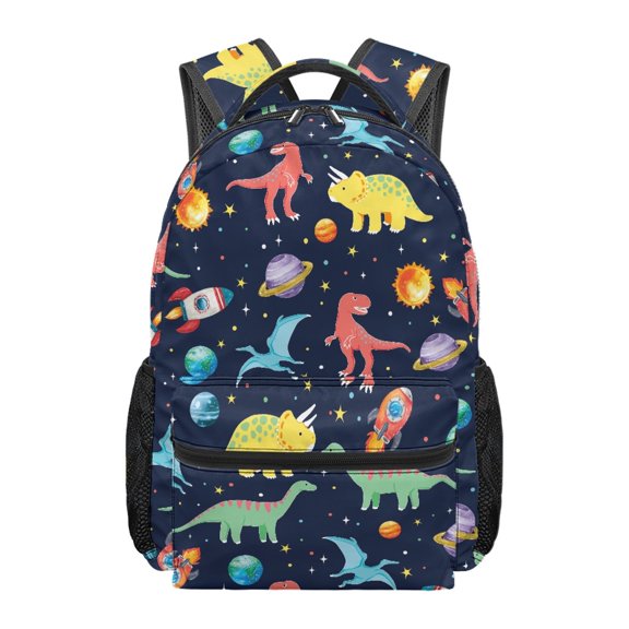 Pzuqiu Practical Kids School Backpack for Daily School Zoo Visits, Waterproof Student Backpack Multiple Zipper Pockets School Bag, Dinosaur Space Rocket Pattern