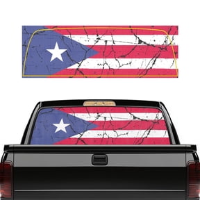 Pzuqiu Puerto Rico Flag Trucks Sticker with Cracked Texture, Car Glass Sticker 66.9 x 22.4 Inches, Easy Install Heat Resistant for Most Pickup Models