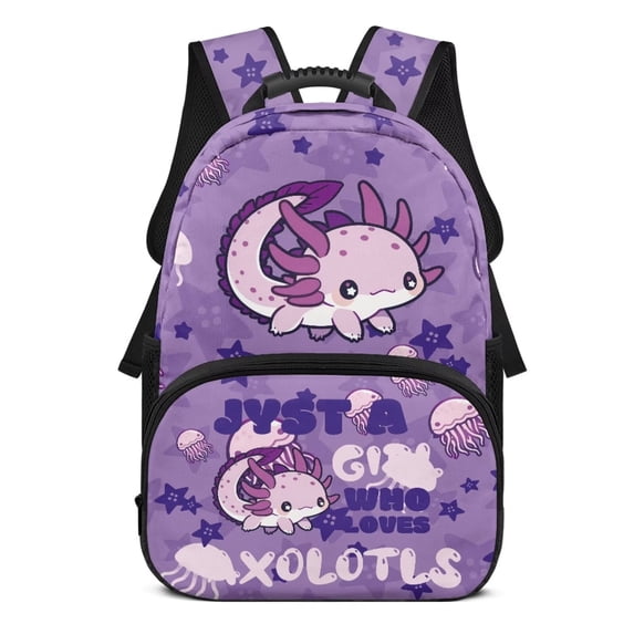 Pzuqiu Purple Axolotl Kids Backpack 17 Inch Large Capacity Elementary School Backpack with Adjustable Straps for Boys Girls Ages 6-12 Ideal Back to School Travel Daily Use