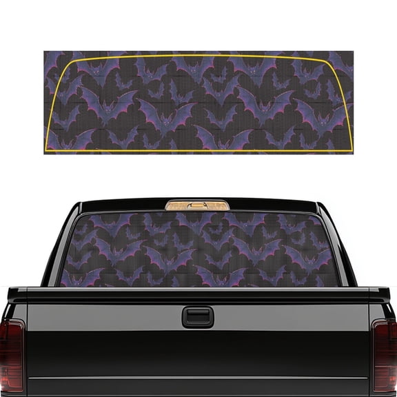 Pzuqiu Purple Bat Halloween Pattern Perforated Back Window Decal 66.9 x 22.4 Inches, Waterproof See-Through Vinyl Wrap for Most Pickup Trucks and Car Models