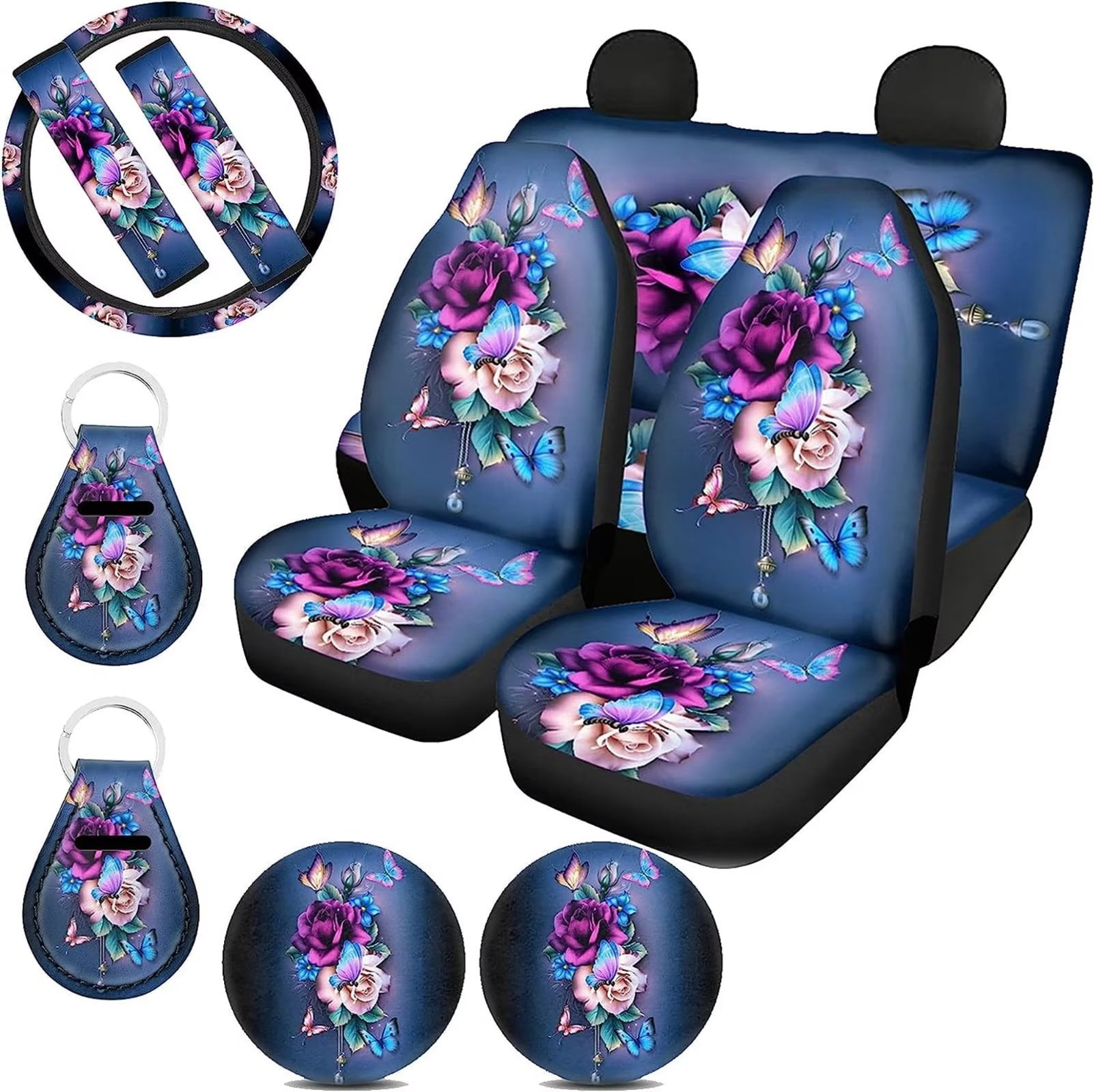 Pzuqiu Purple Butterfly Car Accessories Car Seat Covers Full Set