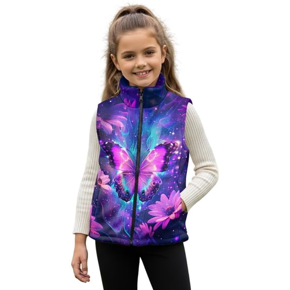 Pzuqiu Purple Butterfly Girl Outerwear 5-6 Comfortable Fall Outfits Fashion Clothing Fall Outerwear Versatile Warm Sleeveless Jacket Vest Zip Up Sleeveless for Teen Girls Trendy