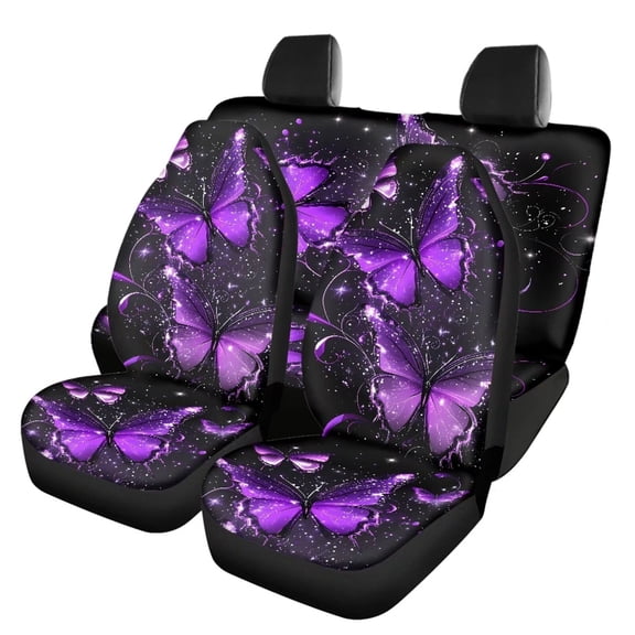 Pzuqiu Purple Butterfly Glitter Car Seat Covers Set Black – Washable Front and Rear Seat Cover Set, Lightweight Easy to Install Auto Decor Car Seat Cushion, for Cars Truck Universal Fit Set