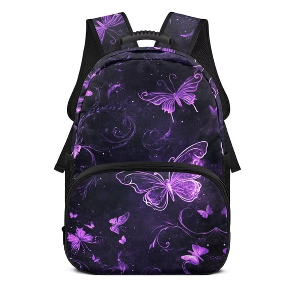Pzuqiu Purple Butterfly Kids Backpack for Elementary to Middle School Students 17 Inch Large Capacity Backpack with Adjustable Padded Straps Back to School Casual Travel Schoolbag