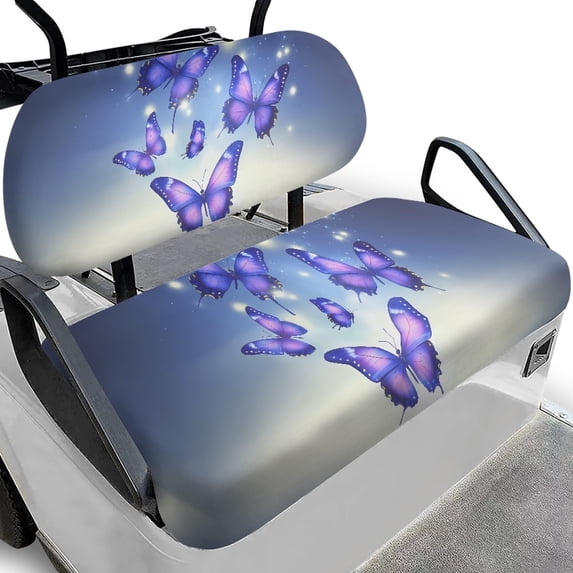 Pzuqiu Purple Butterfly Pattern Golf Cart Seat Covers and Backrest Cover Breathable, Easy to Install Golf Cart Accessories Fit for Ezgo