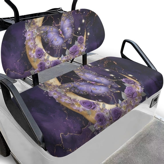 Pzuqiu Purple Butterfly Rose Design Golf Cart Seat Covers All Weather, Soft, Suitable for Outdoor, Fit for Club Car