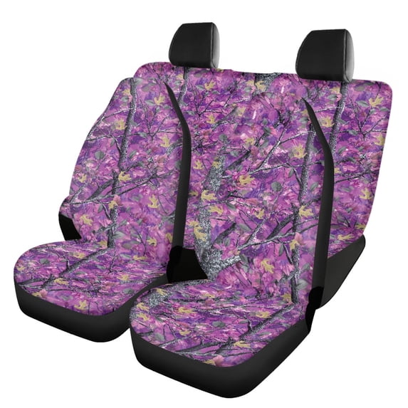 Pzuqiu Purple Camo Automotive Seat Cover 3 Pack, Car Seat Covers Full Set Polyester Comfortable Driving Breathable for most Cars Trucks Most SUV Vehicle