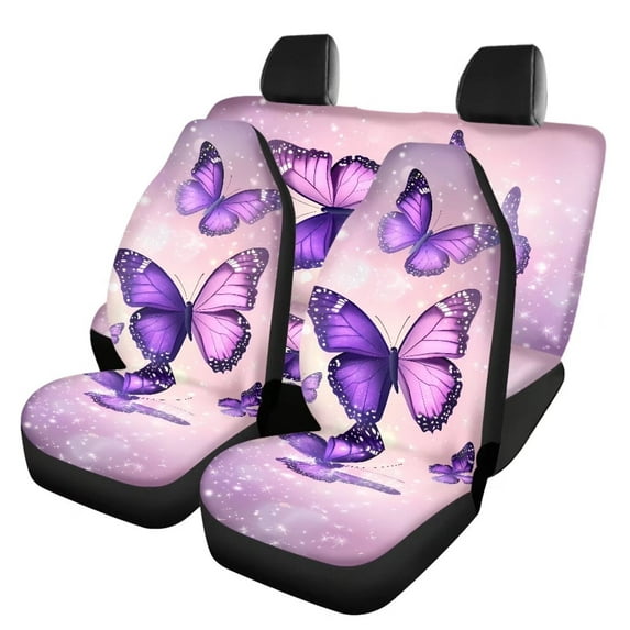 Pzuqiu Purple Cute Butterfly Car Seat Cover Full Set, Washable Automotive Vehicle Auto Interior Decor, Easy to Install Auto Interior Protector Universal Fit for Most Cars And Trucks — 4 Pack