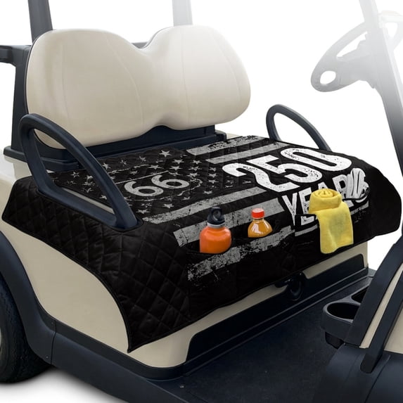Pzuqiu Quilted 2-Person Golf Cart Seat Cover - Non Slip Protector With 4 Pockets - Universal Fit For EZGO Yamaha Club Car