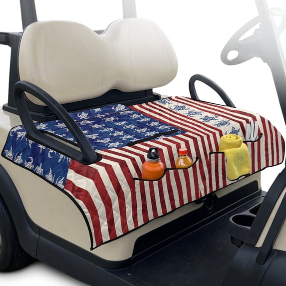 Pzuqiu Quilted 2-Person Golf Cart Seat Cover With 4 Pockets - Non Slip American Style Protector for EZGO Yamaha Club Car