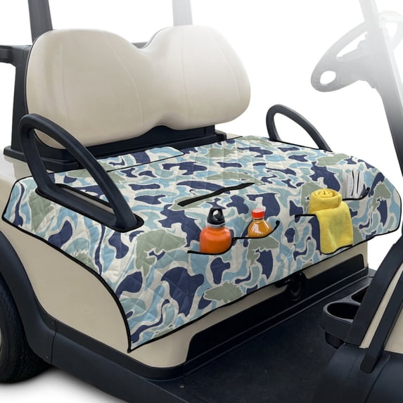 Pzuqiu Quilted Camo 2-Person Golf Cart Seat Cover with 4 Pockets | Non-Slip Universal Protector for Outdoor Golfing