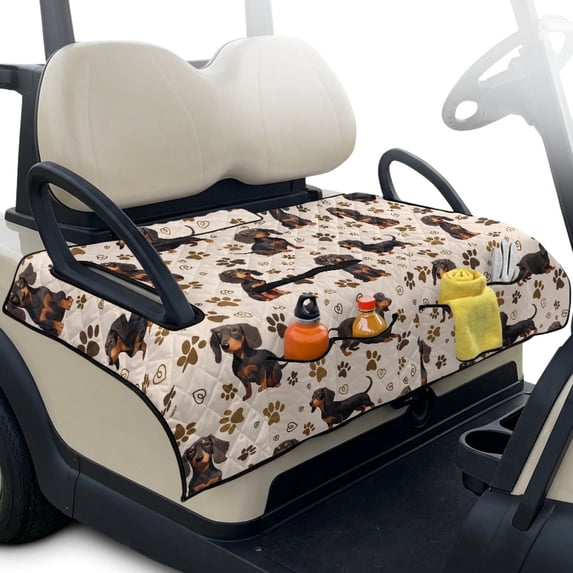 Pzuqiu Quilted Golf Cart Seat Covers Foldable Polyester, Compatible with Outdoor Golf Course, for EZGO Yamaha Club Car, Dachshund Paw Prints