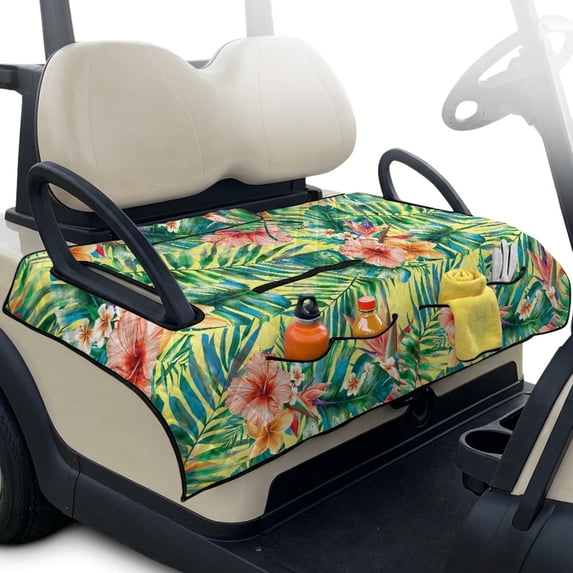 Pzuqiu Quilted Golf Seat Covers, Compatible with Golf Cart, Suitable for Yamaha Foldable, Tropical Floral Pattern