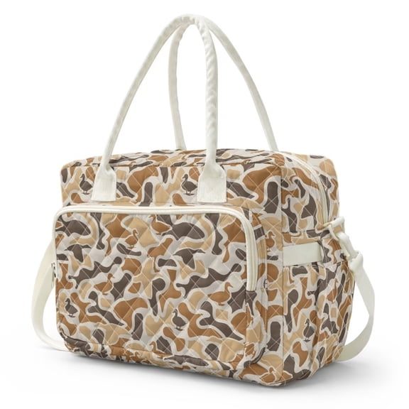 Pzuqiu Quilted Insulated Lunch Bag for Women Duck Camo Print Large Capacity Lunch Tote Adjustable Strap Sturdy Handle Universal Adult Work Lunches Tote Daily Meal Storage