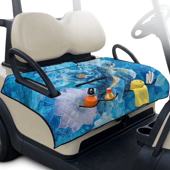 Pzuqiu Quilted Sea Turtle Floral Golf Cart Seat Cover - 2-Person Universal Fit with 4 Pockets, Non Slip Protector for EZGO Yamaha Club Car