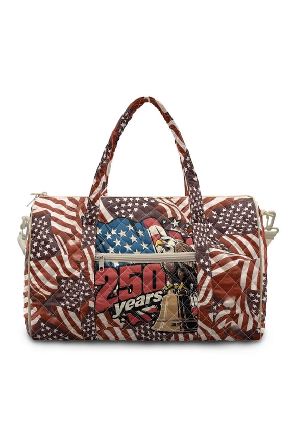 Quilted Weekender Bag For Women US Flag 250th Patriotic Print Large Capacity Puffer Travel Duffle Carry On Tote Overnight Gym Bag With Luggage Sleeve