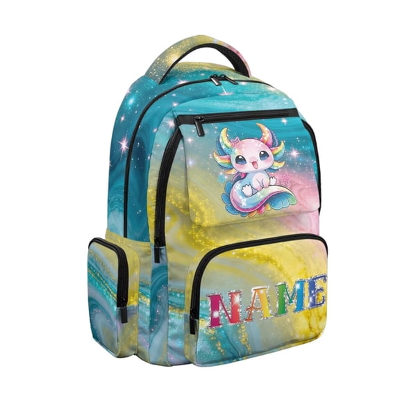 Pzuqiu Rainbow Marble Axolotl Backpack for Girls 17 Inch Kids School Bag Portable School Bookbags Breathable Comfortable Travel Ruckpack for Hiking Camping 10-12 Years Old