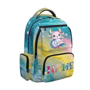 Pzuqiu Rainbow Marble Axolotl Backpack for Girls 17 Inch Kids School Bag Portable School Bookbags Breathable Comfortable Travel Ruckpack for Hiking Camping 10-12 Years Old