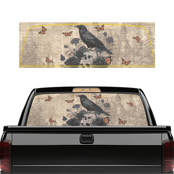 Pzuqiu Raven Skull Pickup Car Window Stickers for Most Pickup Trucks, Vinyl Full Windows Coverage Rear Window Decal with Weatherproof