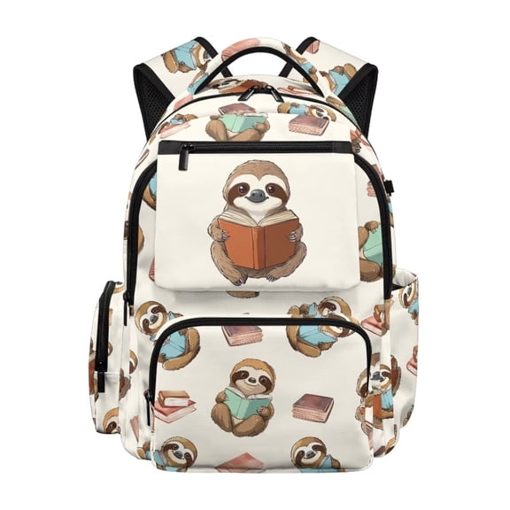 Pzuqiu Reading Sloth Print Kids Backpack 17 Inch Large Capacity School Bookbags Breathable Padded Straps Multi Pockets Casual Daypack for Teens Students Age 6+ Back to School