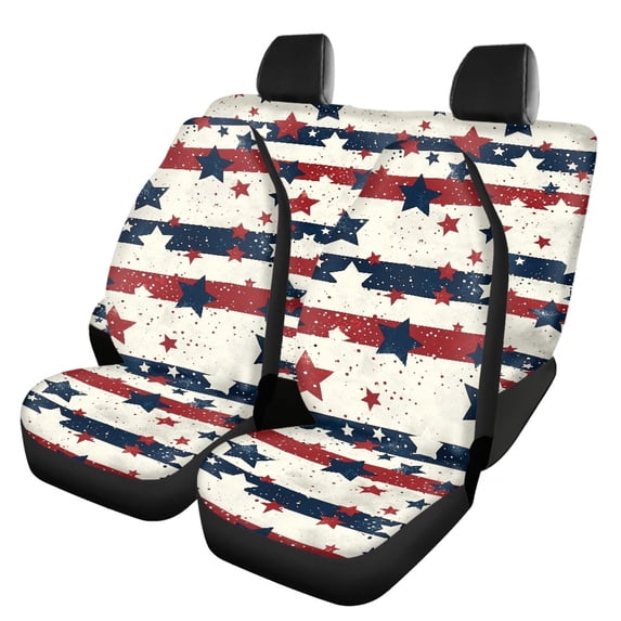 Pzuqiu Red Blue White Star Stripes Car Seat Covers Washable, Suitable for Vans Seats Automotive Vehicle Sedan Seats, Car Front Back Seat Covers for SUV Truck