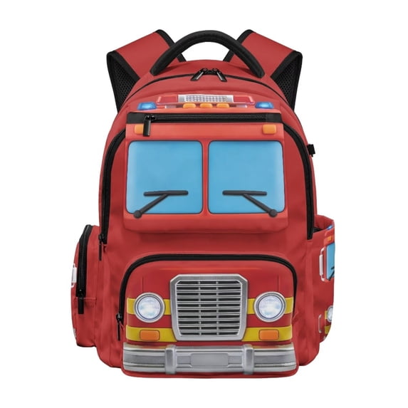 Pzuqiu Red Fire Truck Backpack for Boys 17 Inch Portable School Bookbags with Adjustable Shoulder Strap School Supplies Comfortable Travel Ruckpack Lightweight Laptop Daypack