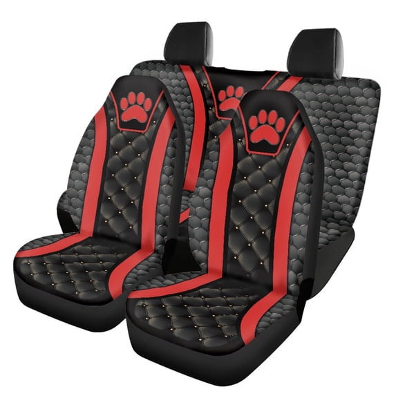 Pzuqiu Red Paw Honeycomb Car Seat Covers Full Set Front and Rear Seat Cover Set Car Front Seats 3 PCS Front and Back Seat Protector Fit for Trucks Sedans