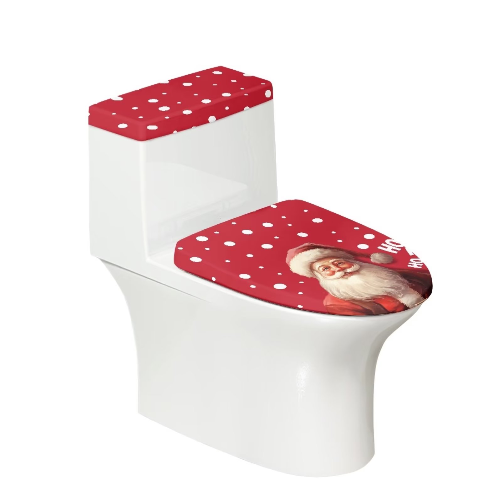 Pzuqiu Red Toilet Lid Cover Elongated Tank Lid Covers HOHOHO Santa